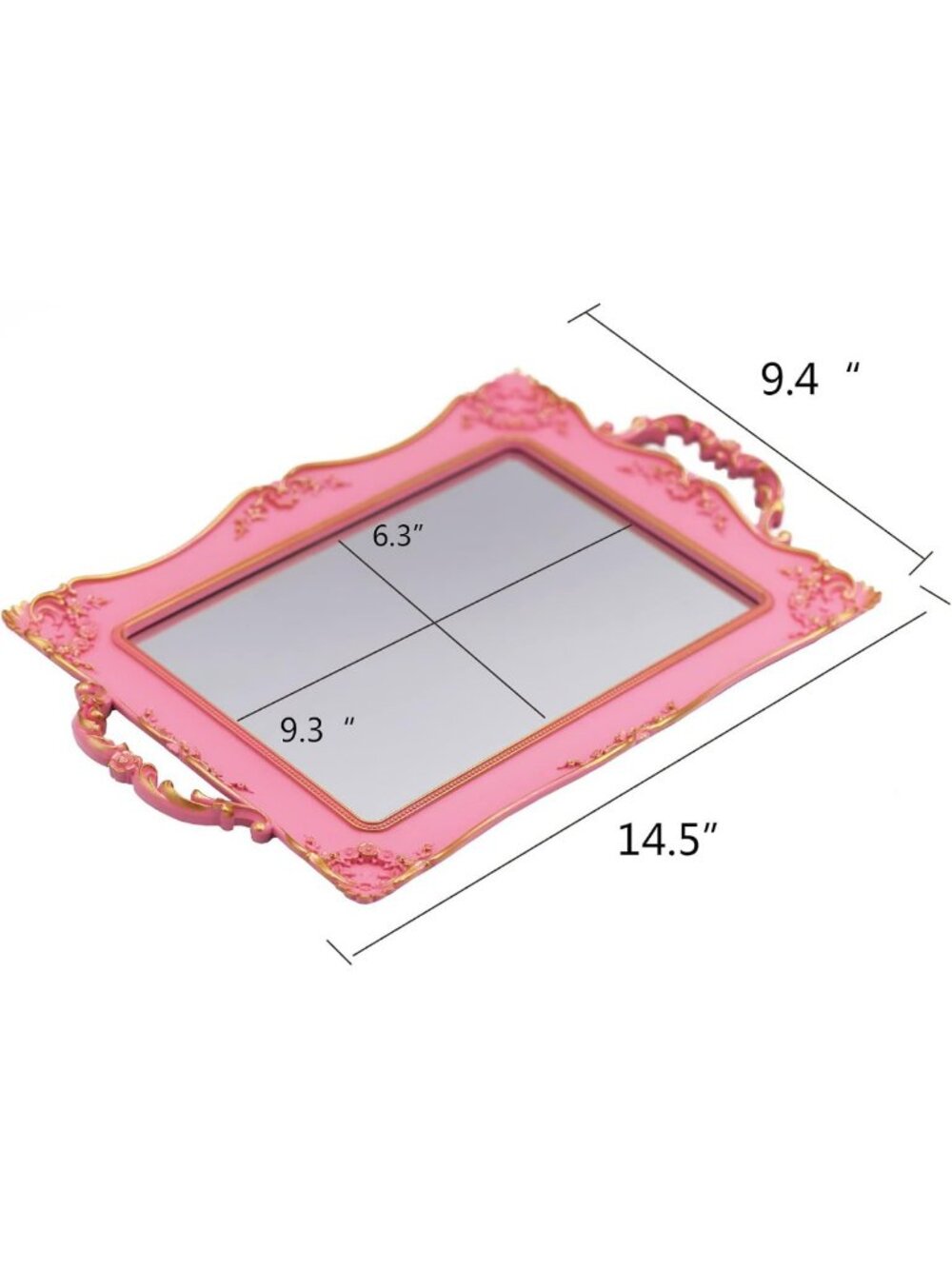Vintage Pink Framed Square Mirror Tray - Jewelry & Cosmetics Organizer - Picture 2 of 5
